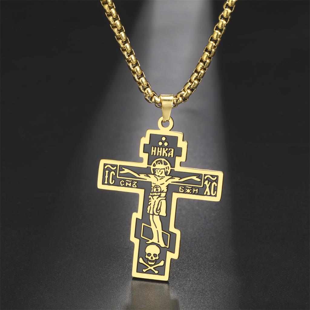  Orthodox Jesus Cross Necklace Men Stainless Steel Christian Prayer Crucifix Double-sided Religious Amulet Jewelry Gifts