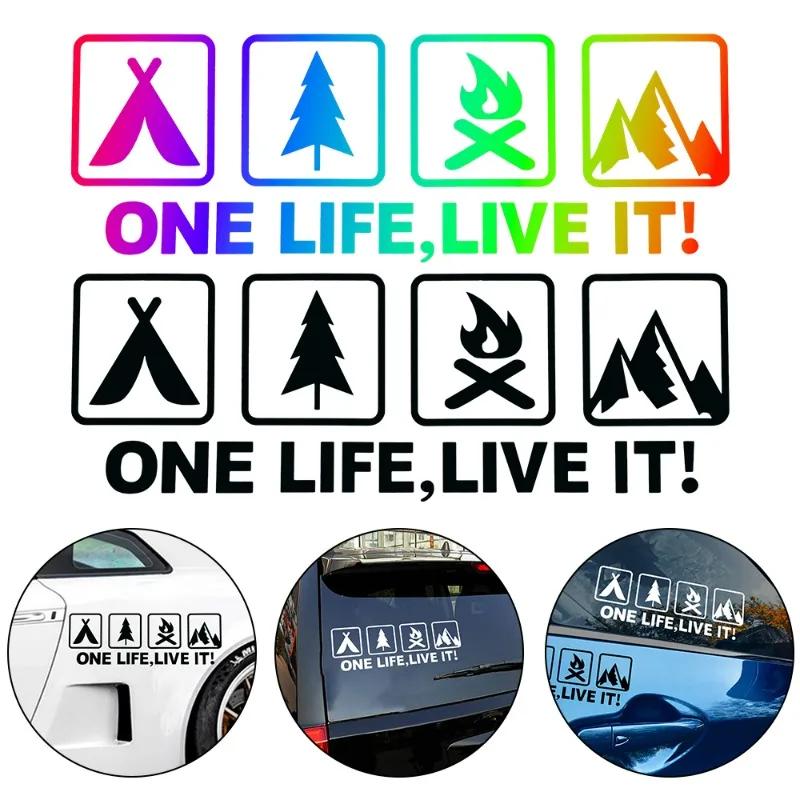 One Life Live It Camping Outdoor Enthusiast Car Stickers Wild Survival Quadruple Decal for Vehicle Auto Window Tail Body Bumper