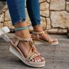 Thick-Heeled Platform Wedge Height-Increasing Rope Sole Fashion Casual Woven Lace-Up Sandals, Summer Versatile Flat Shoes