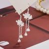 1Pair  Chinese Style Lotus Long Tassel Dangle Earrings For Women Girls Elegant Exquisite Lotus Seed Flower Ear Hook Gifts