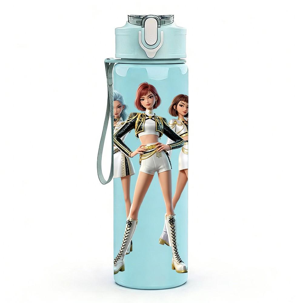 1PC Three Female Band Characters 750ml Color Plastic Sports Water Bottle Leakproof Flip Straw Lid For Sports Office Home Use