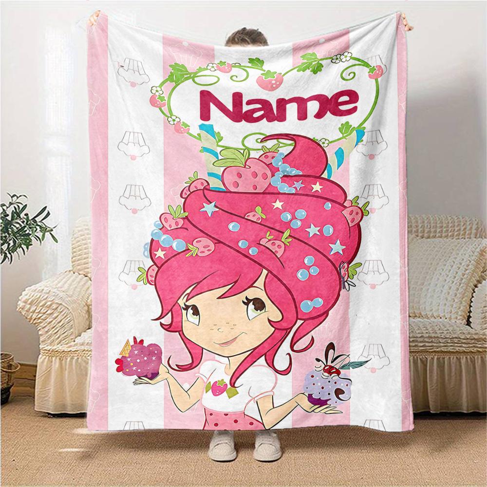 Custom Name Strawberry Shortcake'S Sweet World Party Blanket For Couch Bed Plush Cozy Fuzzy Blanket Super Soft Warm Blankets For Fall And Winter 09162