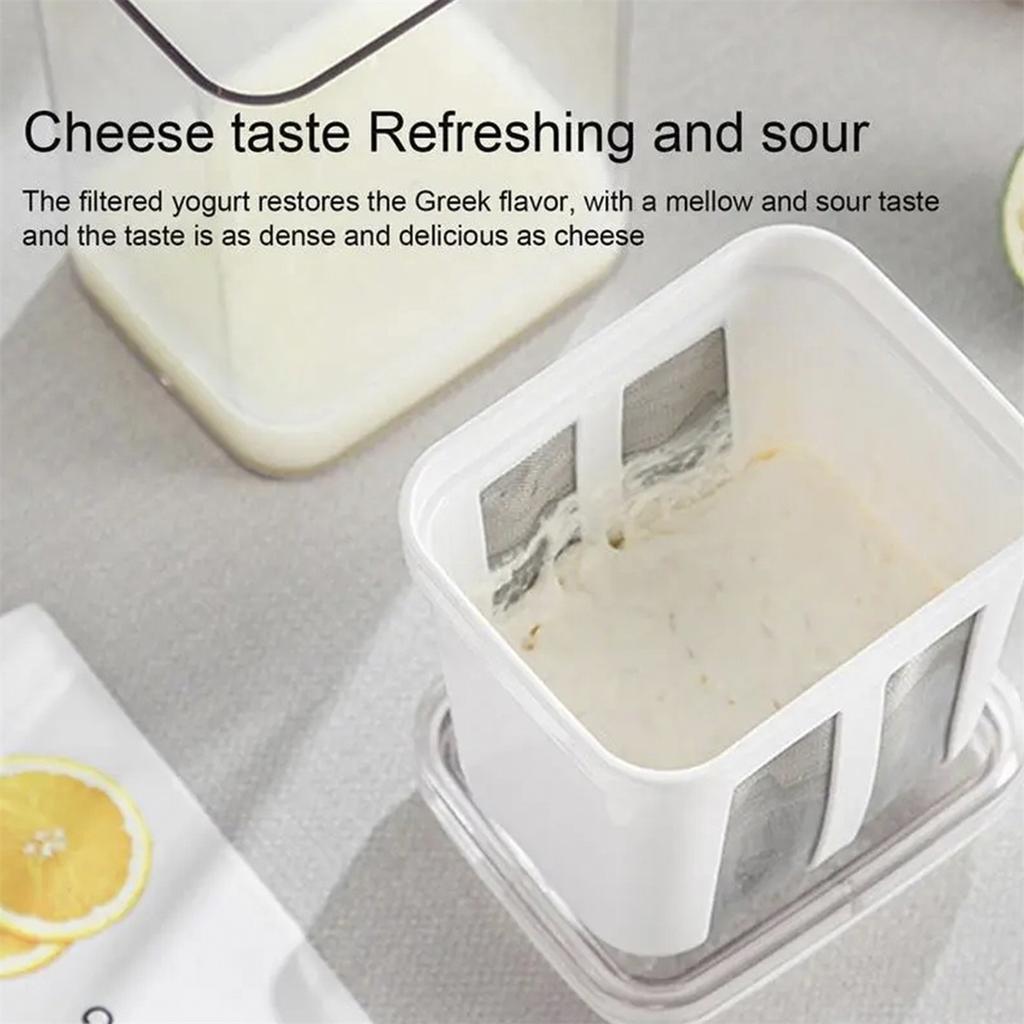 1 Stück Griechischer Joghurt-Sieb 1100 ML Feines Netz Joghurt-Filter mit Klarem Deckel Kompakter Käse Joghurt Molke-Separator Lebensmittelqualität Joghurt