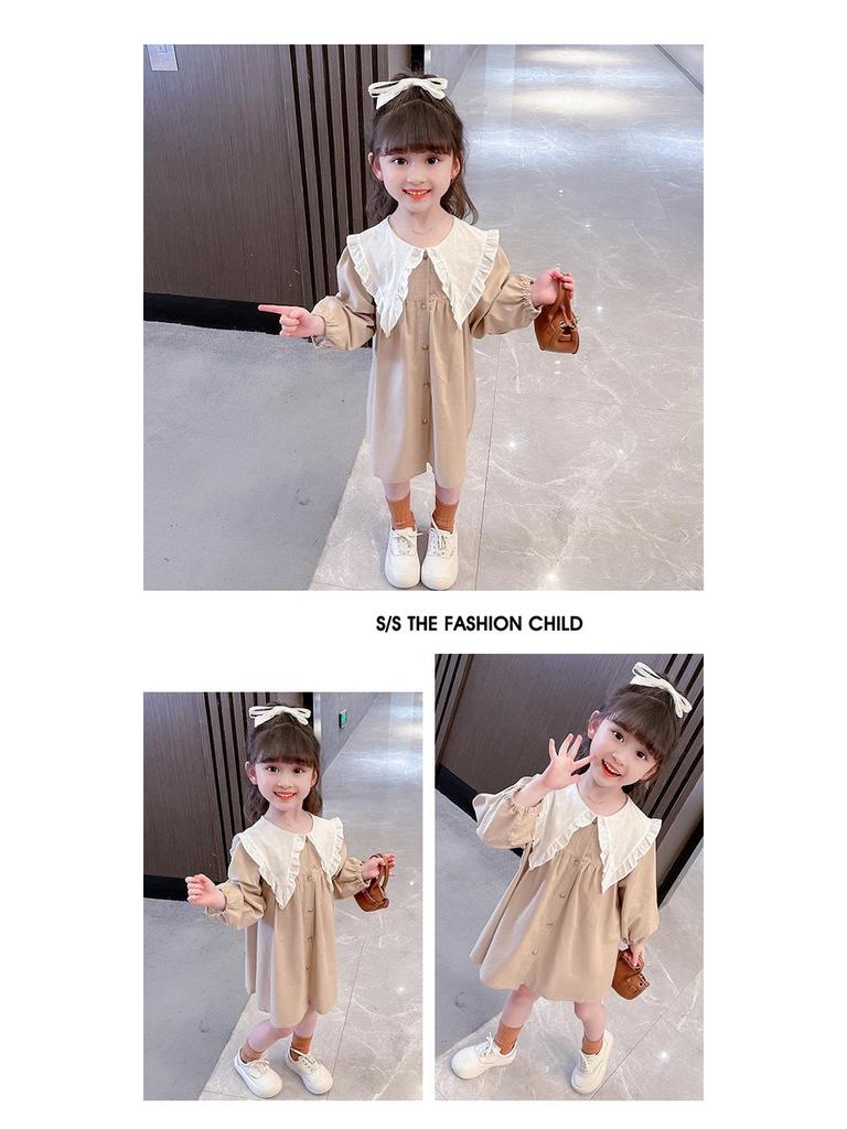 Spring Collection: Girls' Long-Sleeve Plaid Princess Dress In Cotton Linen.