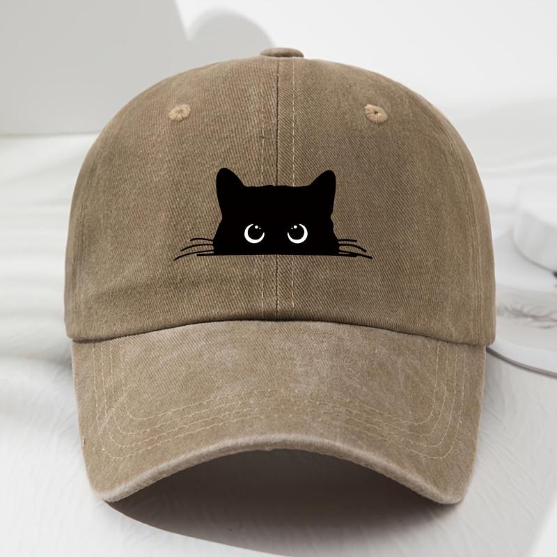 Cute Cat Print Vintage Washed Baseball Cap for Men and Women, Versatile Casual Curved Brim Hat