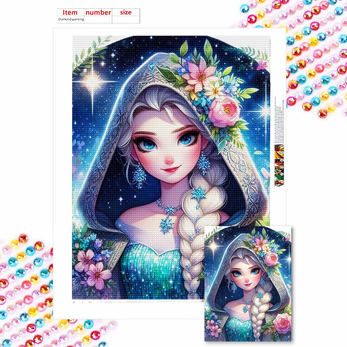 

5D Diy Diamond Painting Flowers and Elsa Full Drill Rhinestones Mosaic Embroidery Handmade Products Home Decor Gift Round 20x30cm
