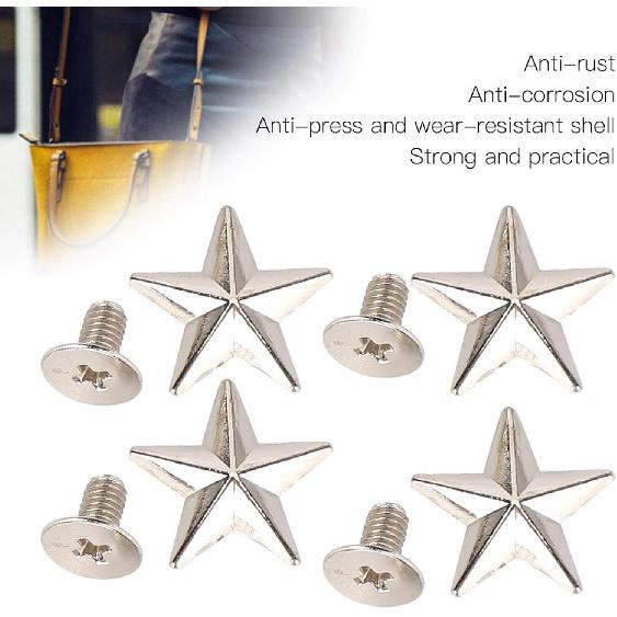 50 Sets Leather Rivets Screw Kit, 14mm Star Shape Rivet Studs Zinc Alloy Rivet for Shoes Bags Clothing Decoration(Silver)