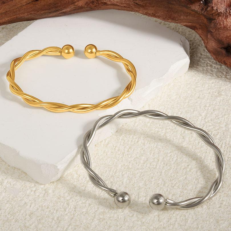 1pcs Wrist Bangles For Women Men Accessories Stainless Steel Jewelry No Fade Twist Beads Double Layered Open Bracelets Bangle