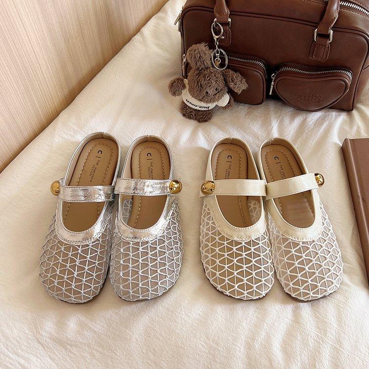 Mesh breathable half slippers women's summer wear 2025 new silver one-pedal fisherman shoes bag head flat-bottomed cool slippers