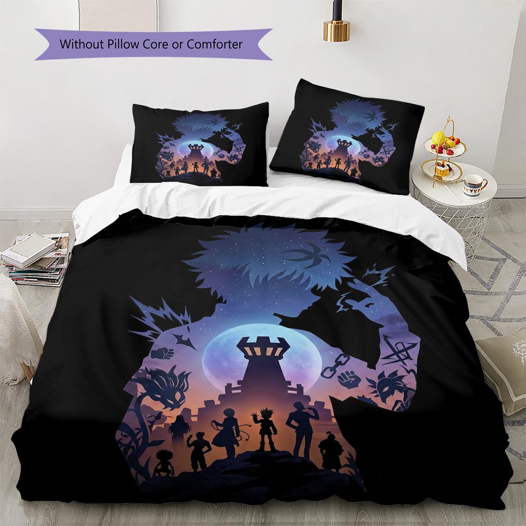 Hunter X Hunter Pattern Bedding Quilt Set Quilt Cover Pillowcase Home Birthday Gift(1 * Duvet Cover + 2 * Pillowcase, Without Core)