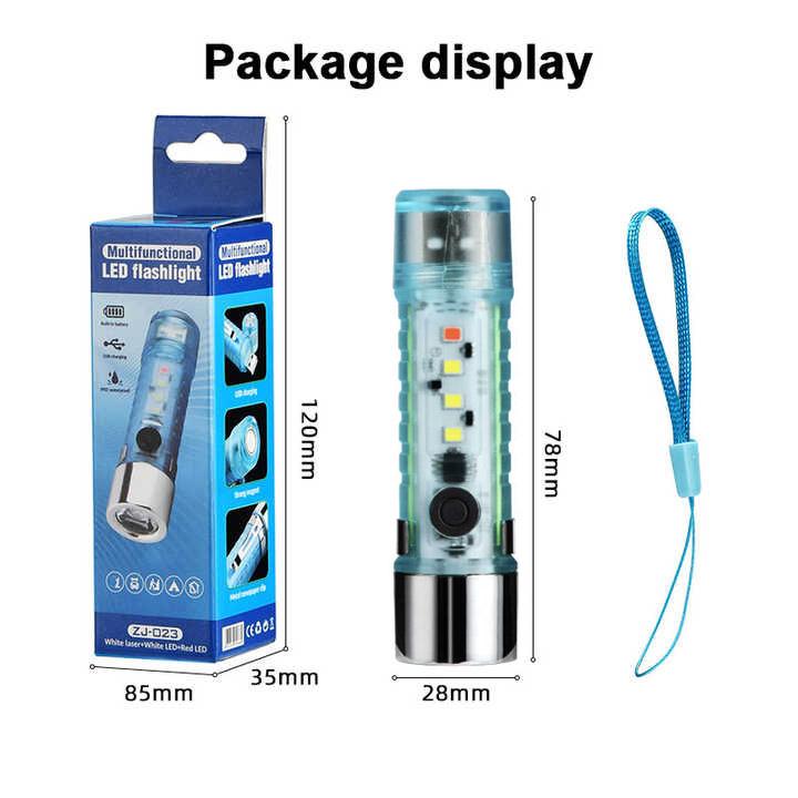 USB Rechargeable Flashlight Portable EDC Pocket Flash Light 6 Modes Outdoor Hiking Camping Mini Flashlight with Tail Magnet