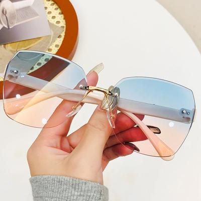 Fashion Frameless Trimmed Sunglasses Women'S Trend Uv-Proof Sunglasses Men'S Marine Pieces Gradual Change Sunshade Glasses