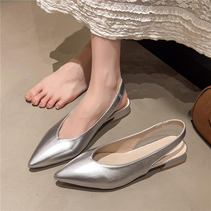 2025 French bag head sandals women's spring and summer new rear empty stiletto temperament socialite pointed high heels