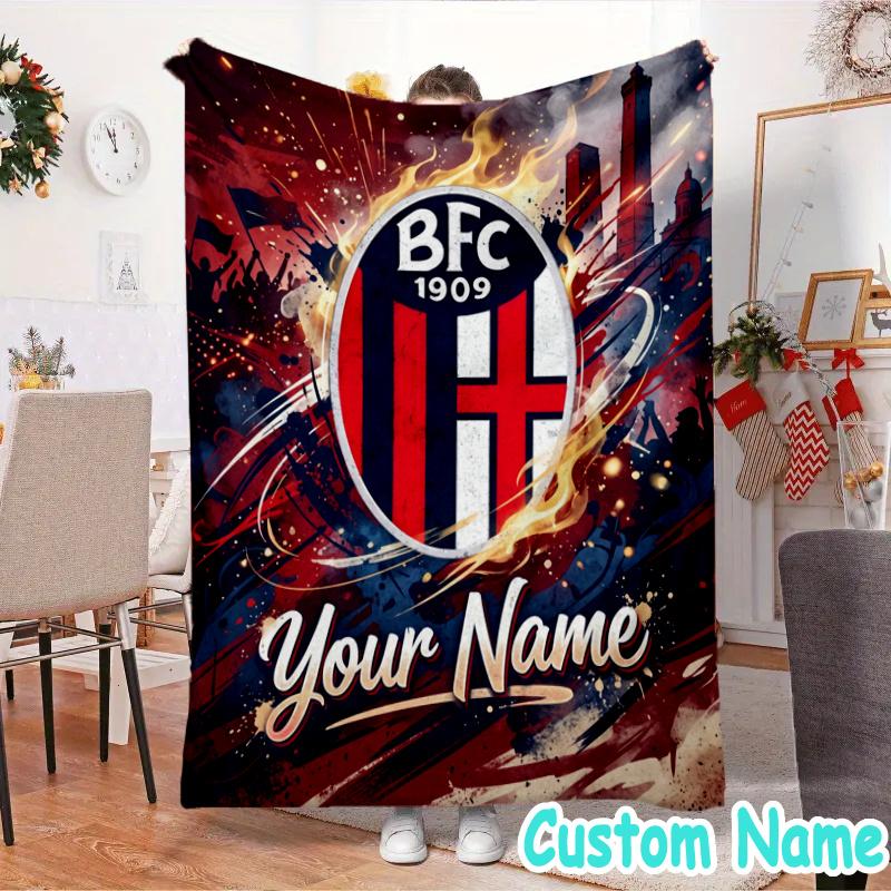 Custom Name Milan Logo Flannel Blanket Seasonal Universal Blanket For Indoor/outdoor, Perfect For Bedroom Sofa birthday gifts