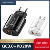 Cross-border Dual-Port PD20W Fast Charger for Huawei Super Fast Charge & Apple Devices.