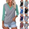 Women's Casual Fashion Sexy Comfortable V-neck Stitching Color Three-quarter Sleeve Top