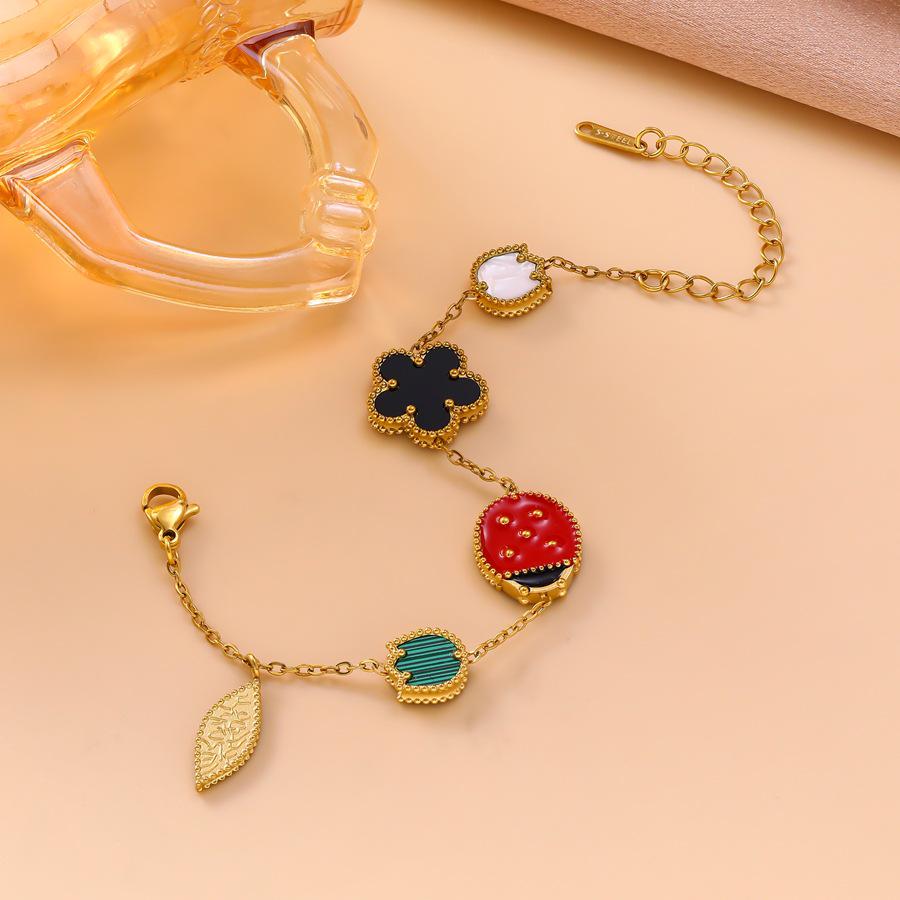Luxury Multi-Color Enamel Ladybug & Mother-of-Pearl Bracelet