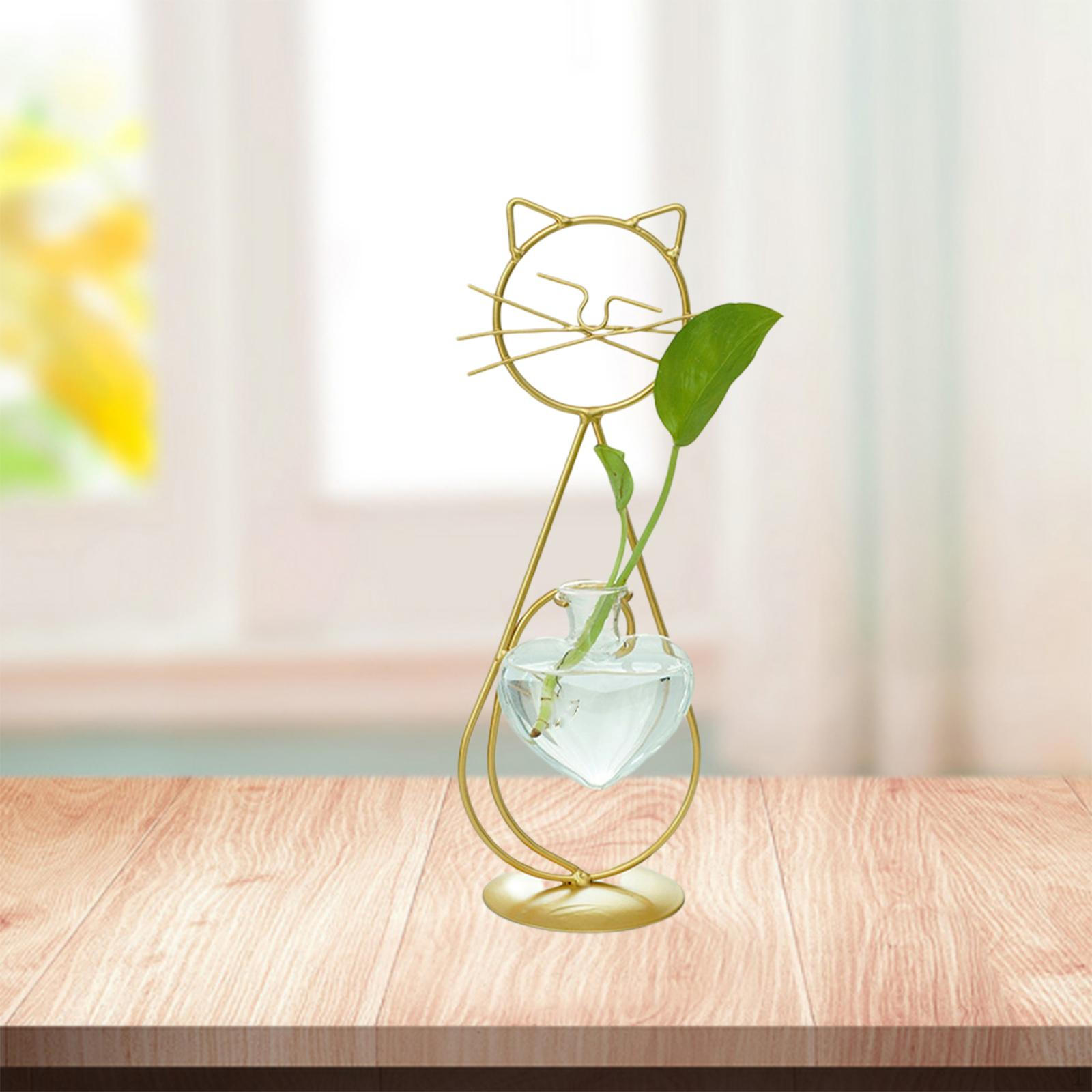 

Стеклянная ваза для цветов «кошка» с металлической подставкой для домашнего садоводства