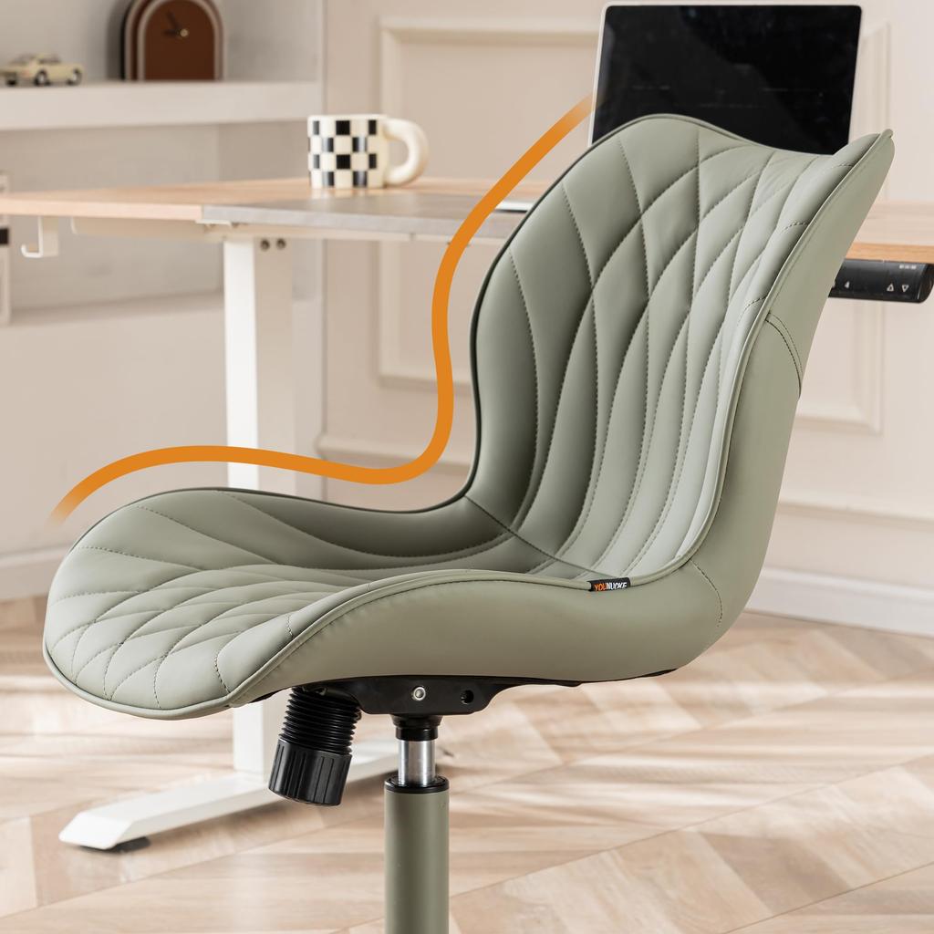 YOUTASTE Brown Office PU Leather Desk Compact with Swivel Computer No Study Work Office Height PC Work Back Pain 5 Year Olive Green Chair, Chair,