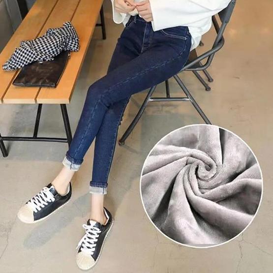 Winter Plush Thickened High Waist Jeans Women's Black and Blue Slim Leggings Casual Elastic Long Pants