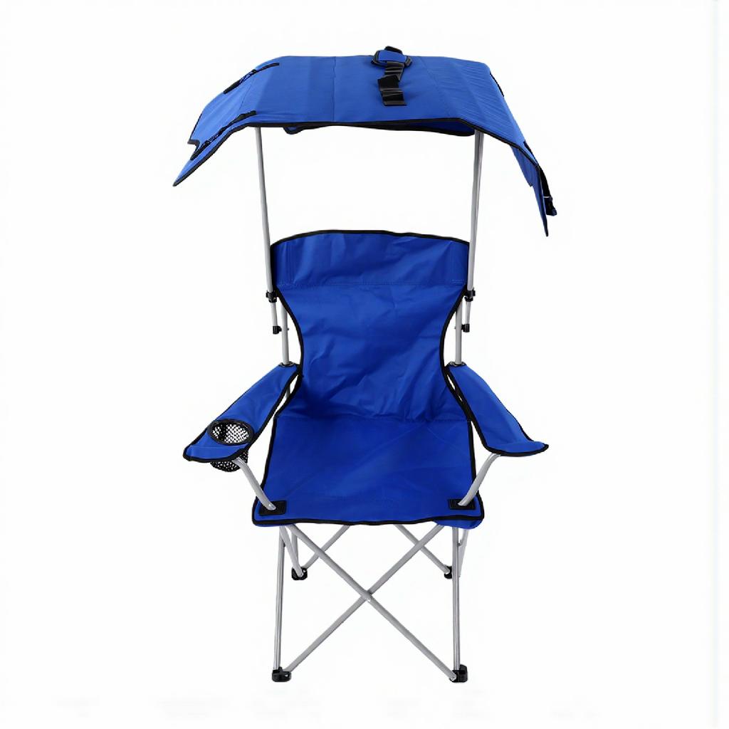 Outdoor Folding Chair Blue 300lb Capacity Breathable Portable High Back Camping Chair with Canopy for Beach Travel