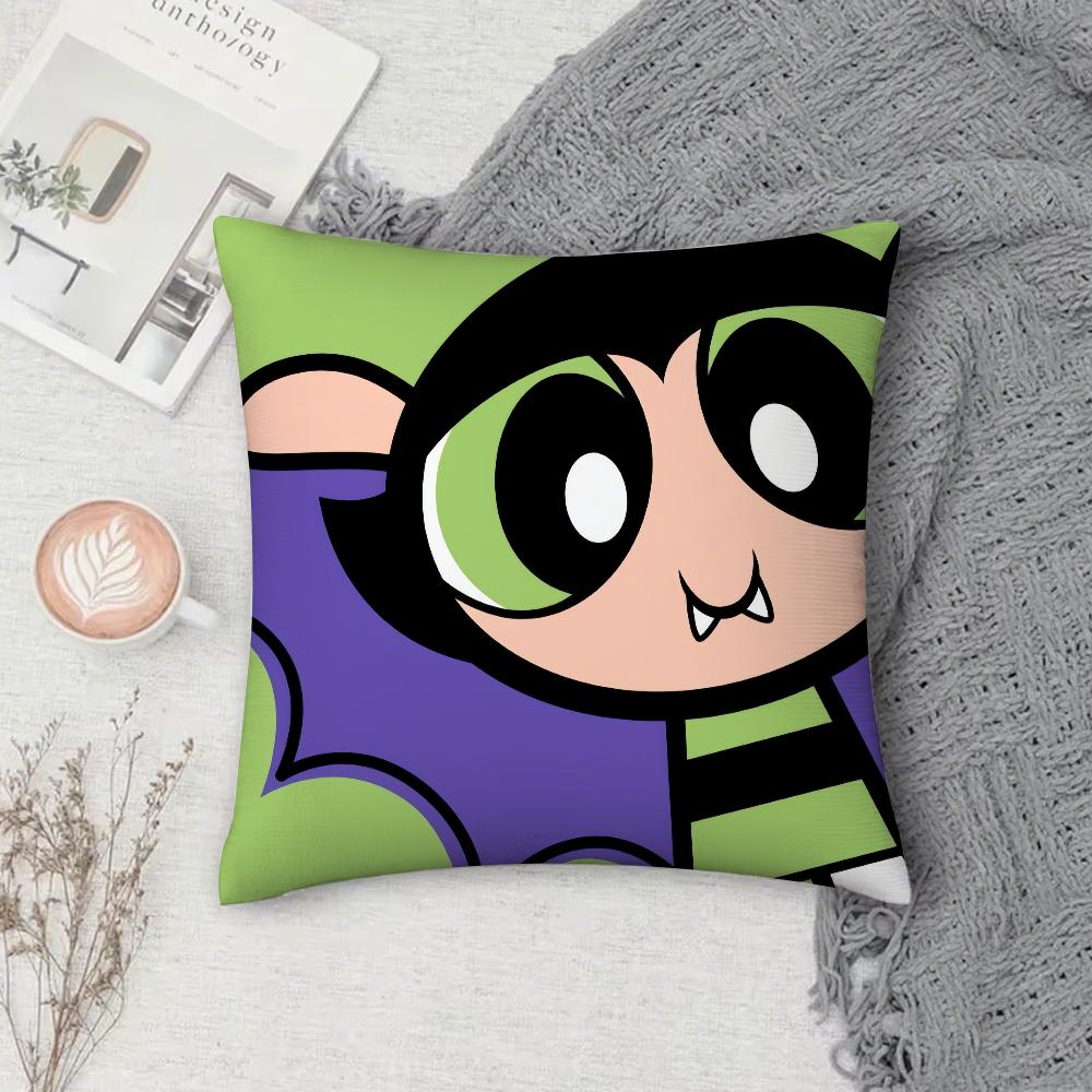 The-P-Powerpuffs Pillow Case Square Double-Sided Printing Short Plush Sofa Cushion Cover Bedroom Pillow