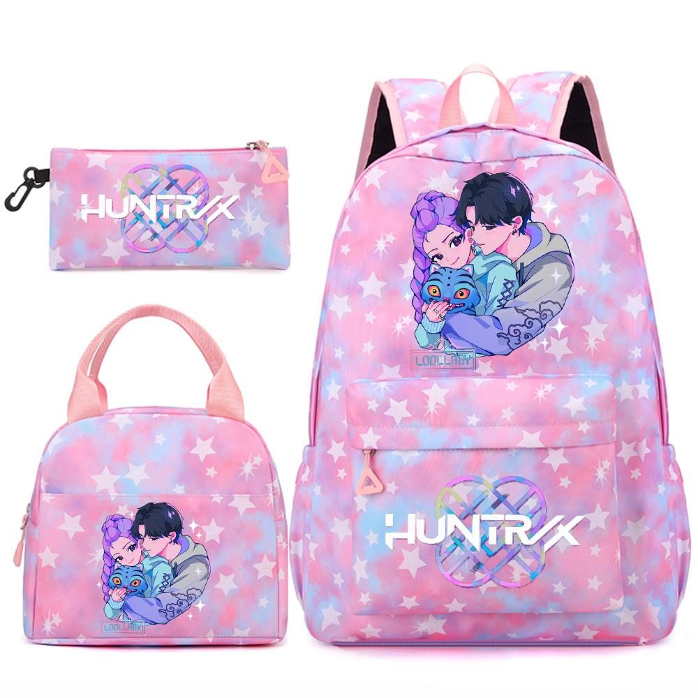 3Pcs/set Cartoon Kpop Printed Backpack Handbag Pencil Case for Teenger Student Girl Boy Schoolbag Bookbag Large Capacity Travel Bag Kid Gift