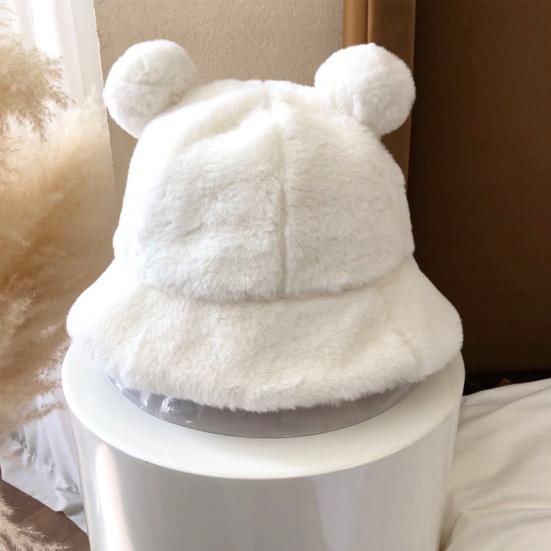 Sombrero de Pescador Orejas de Oso Bola de Felpa Engrosada Otoño Invierno Leopardo Bola de Felpa Gorro Cubeta para Exteriores