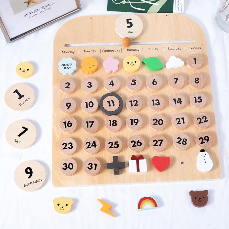 New Wooden Children's Early Education Cognitive Record Pendant Fun Calendar Display Puzzle Children's Room Ornament