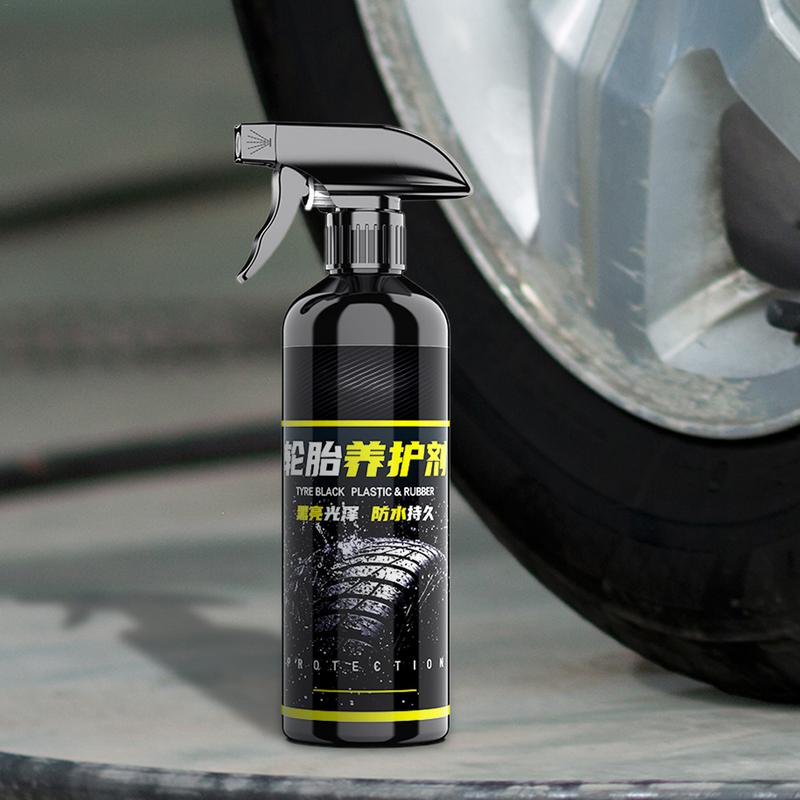 Tire Shine Spray 500ml Tire Brightener with Applicator Sponge Wheel Cleaner for Car Detailing Keep Tires Looking Black and Gloss