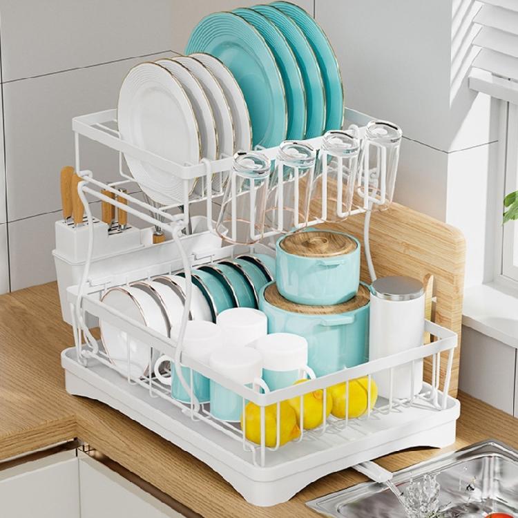 Multiurpose 360° Rotating Kitchen Dish Drying Storage Rack with Double Layer Designs Portable Accessory for Easy Use