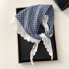 Fashion Lace Padded Headscarf Plaid Design Linen Fabric Hairband Scarf Cotton Material Triangle Scarf Women's
