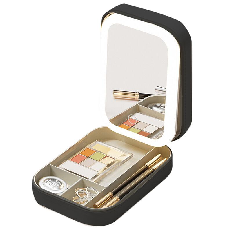 

Многофункциональное светодиодное косметическое зеркало, косметичка, коробка для хранения ювелирных изделий и косметики чёрный
