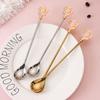 Stainless Steel Japanese Cherry Blossom Spoon Exquisite Dessert Long Handled Ice Spoon Household Bird'S Nest Mixing Spoon