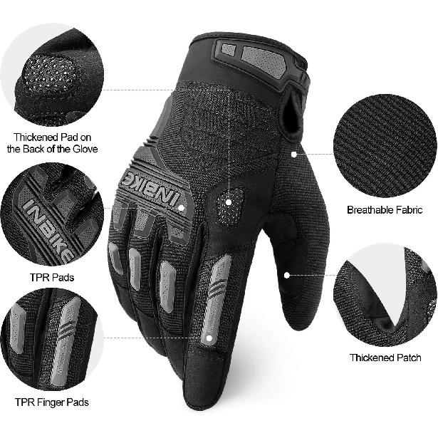 INBIKE MTB Mountain Bike Gloves Touchscreen With Thicken EVA Padded & TPR Knuckle Protection For BMX MX ATV Motorcycle