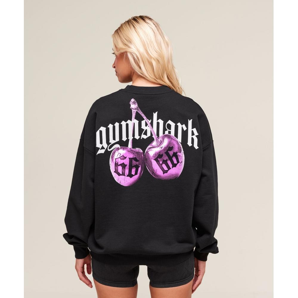 

Gymshark Cherry Graphic Oversized Sweatshirt Black B3c9w Bb2j XS