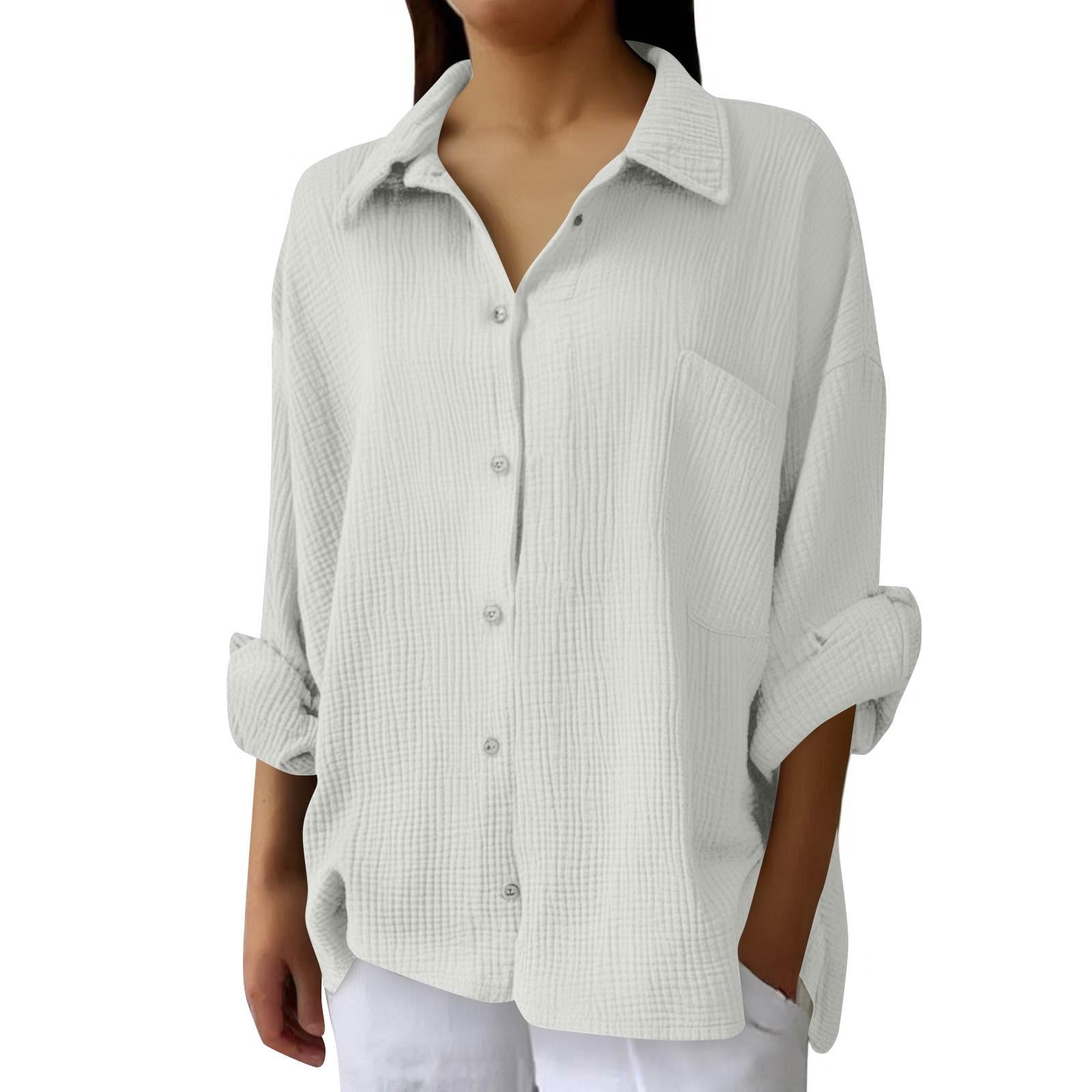 

Женская модная повседневная однотонная рубашка с разрезом на пуговицах и длинными рукавами XL белый