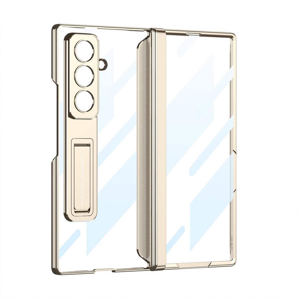 GKK Clear Electroplated Plating Hard PC Protective Folding Phone Case with Bracket Stand Holder Case for Samsung Galaxy Z Fold 7
