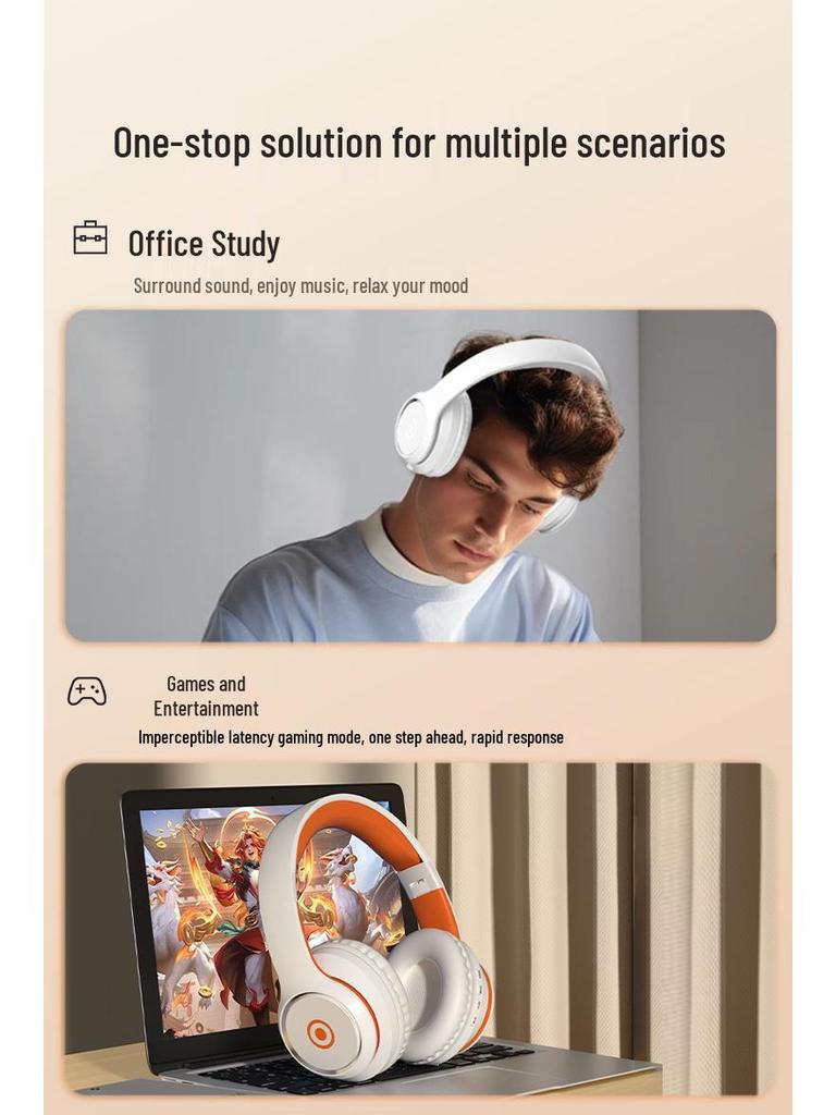 Trendy Over-Ear Bluetooth Headphones with Heavy Bass for Sports & E-sports