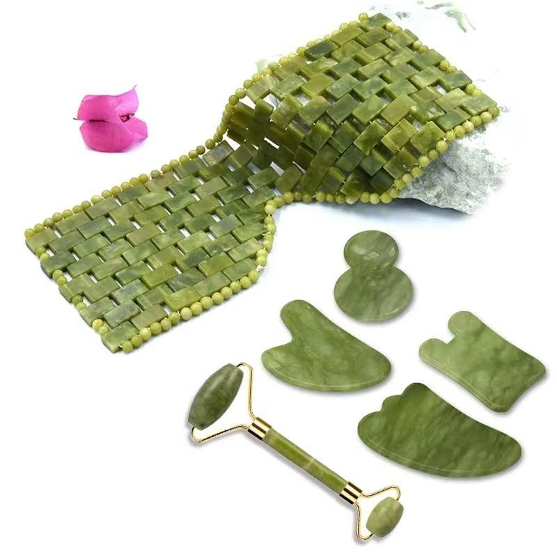 Natural Cooling Sleep Mask Jade for Eye Face Massage Stone Jade Roller Gouache Scraper Massager Set Skin Care Tools