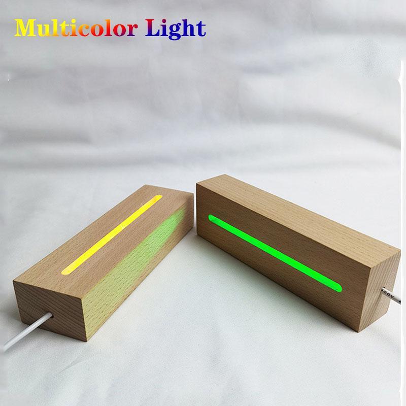 1 Stück Harz-Display-beleuchtete Basis, warmweiß/weiß/mehrfarbig, rechteckige LED-Lichtbasis aus Holz für Display, Kristallglas, Nacht-beleuchtete Basis, DIY