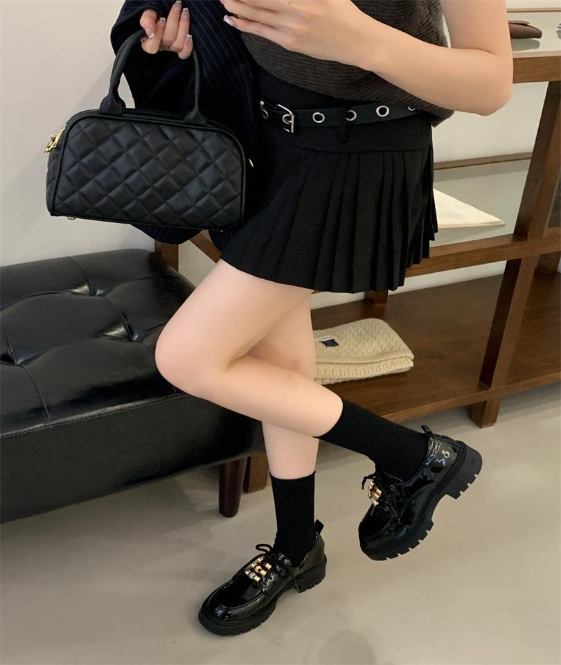 Muffin platform loafers women's 2025 autumn new versatile lace-up single shoes small people increase height British small leather shoes