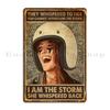 Motorcycle Girl Whispered Back I Am A Storm Vintage Metal Plaque Poster Plaques Cinema Party Create Customize Tin Sign Poster
