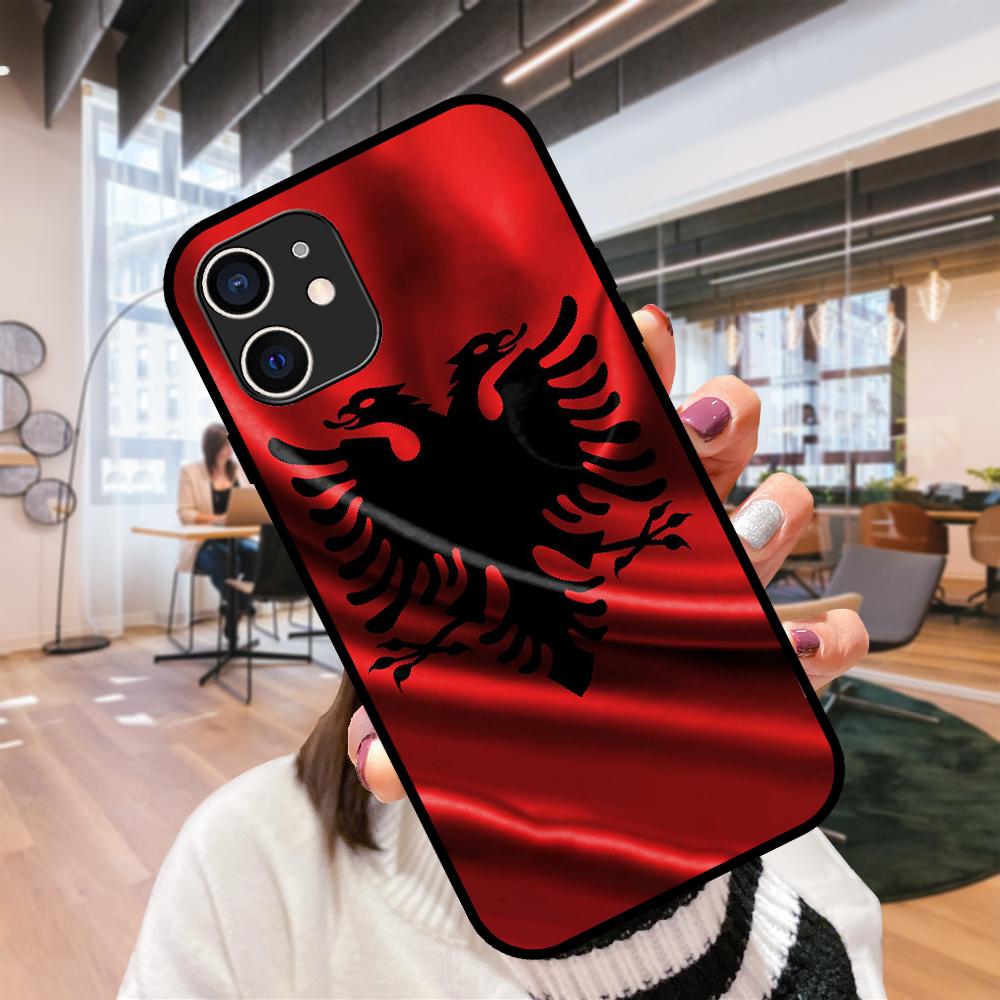 For iPhone  11 12  8 Plus Mini Pro X XR XS Max 4 5 7 6 6S 8 SE Phone Case Black Cover Shell Soft Etui Albanian Flag Eagle