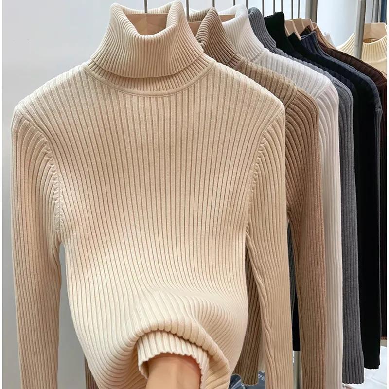 Basic Turtleneck Women Sweaters Autumn Winter Jumper Soft Warm Pull Pullovers Tops Stretch Slim Ladies Pullover Rib Knitted Sweater