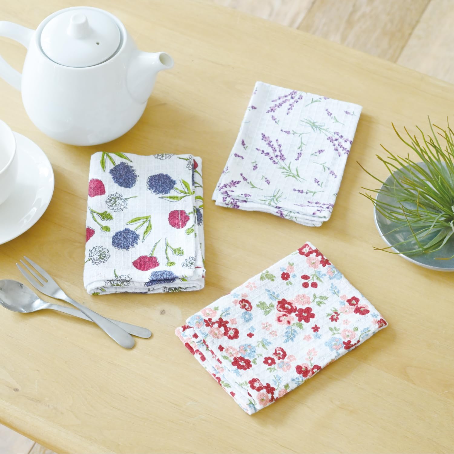 

6 Dish Floral Pattern Waffle Material to Dry and Does Not Natural Fiber Comes with Cute Dish Table Wiping Petit Gift 559932 [Rep] Towels, (Red), (Easy