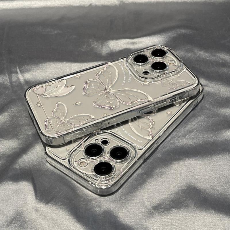 Gold Butterfly Phone Case For iPhone 17 16 15 11 13 12 14 Pro Max 16e Air 7 8 Plus XR SE 2022 2020 Soft TPU Transparent Cover