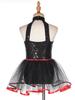 Kids Girls Halloween Doll Clown Costume Halter Neck Checkerboard Sequins Tutu Dress Dancewear Fancy Dress Up Costume
