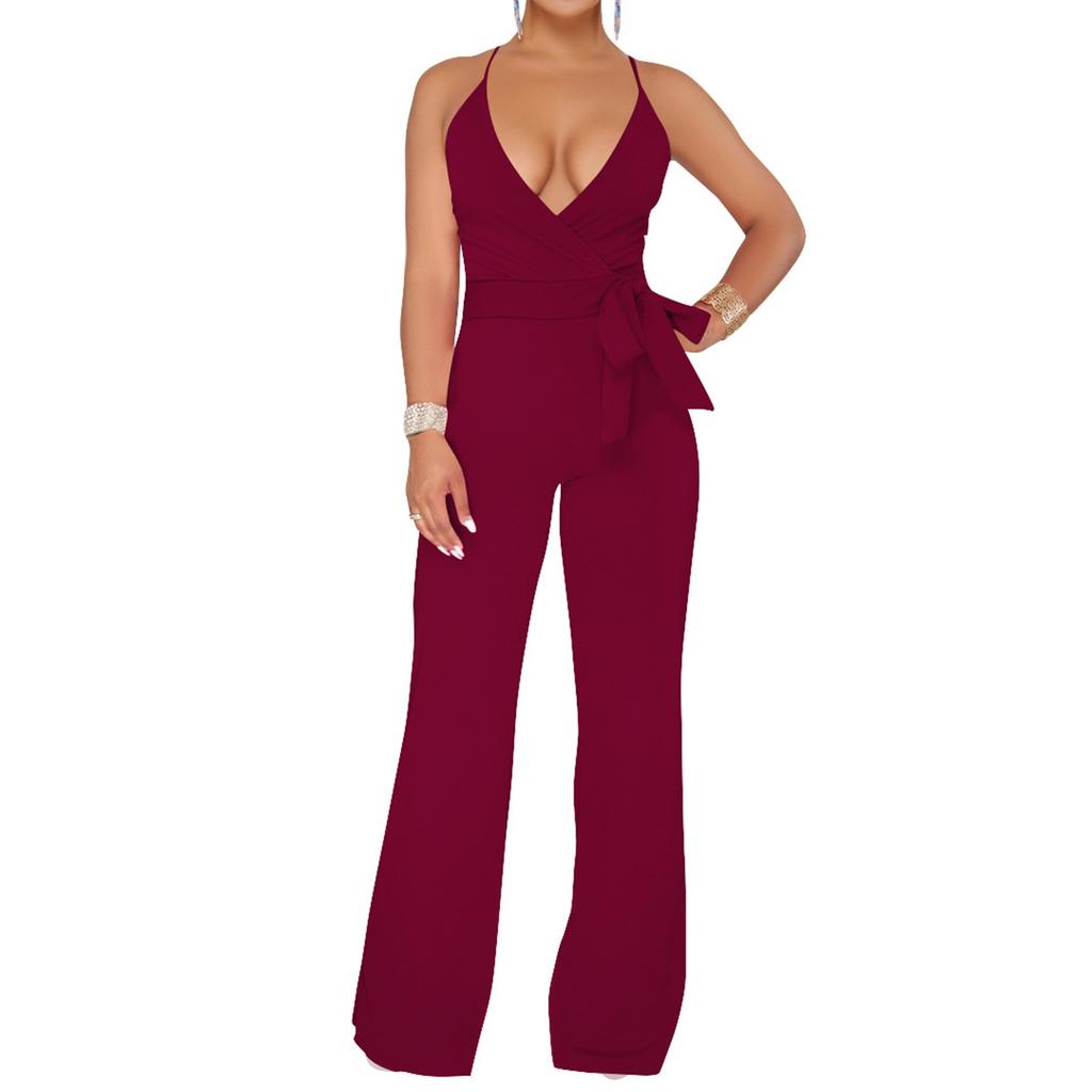 Women's Summer Jumpsuit Elegant Sexy Sleeveless Bodysuit Casual Wide Leg Pants