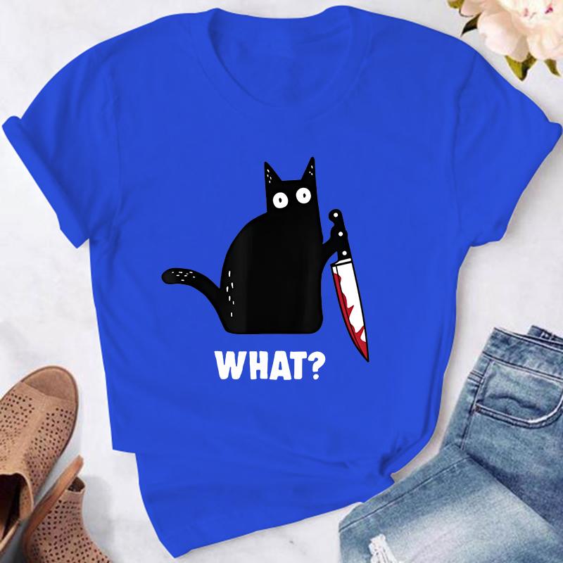 Kočka Co Tričko Vražedná Kočka s Nožem Vtipné Unisex Tričko Halloweenské Tričko Pro Muže Ženy